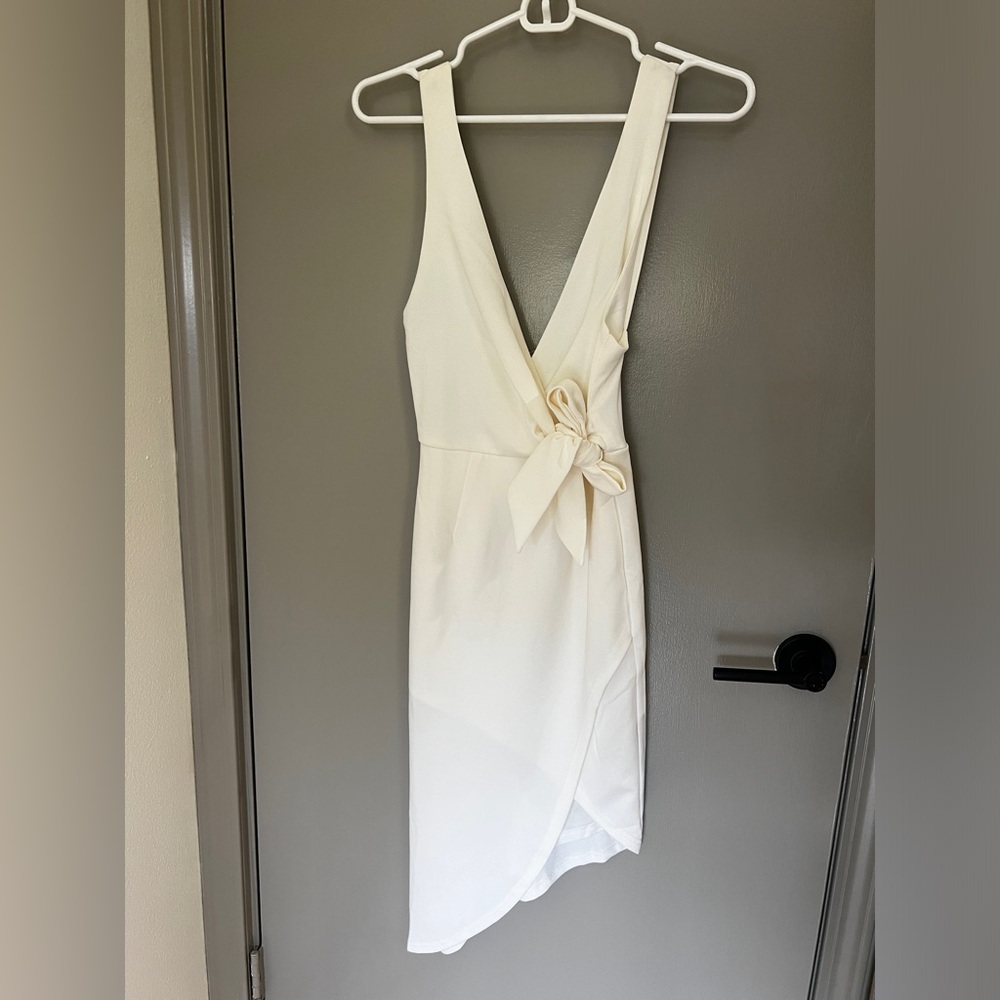 Asymmetrical Hem V Neck Tie Dress